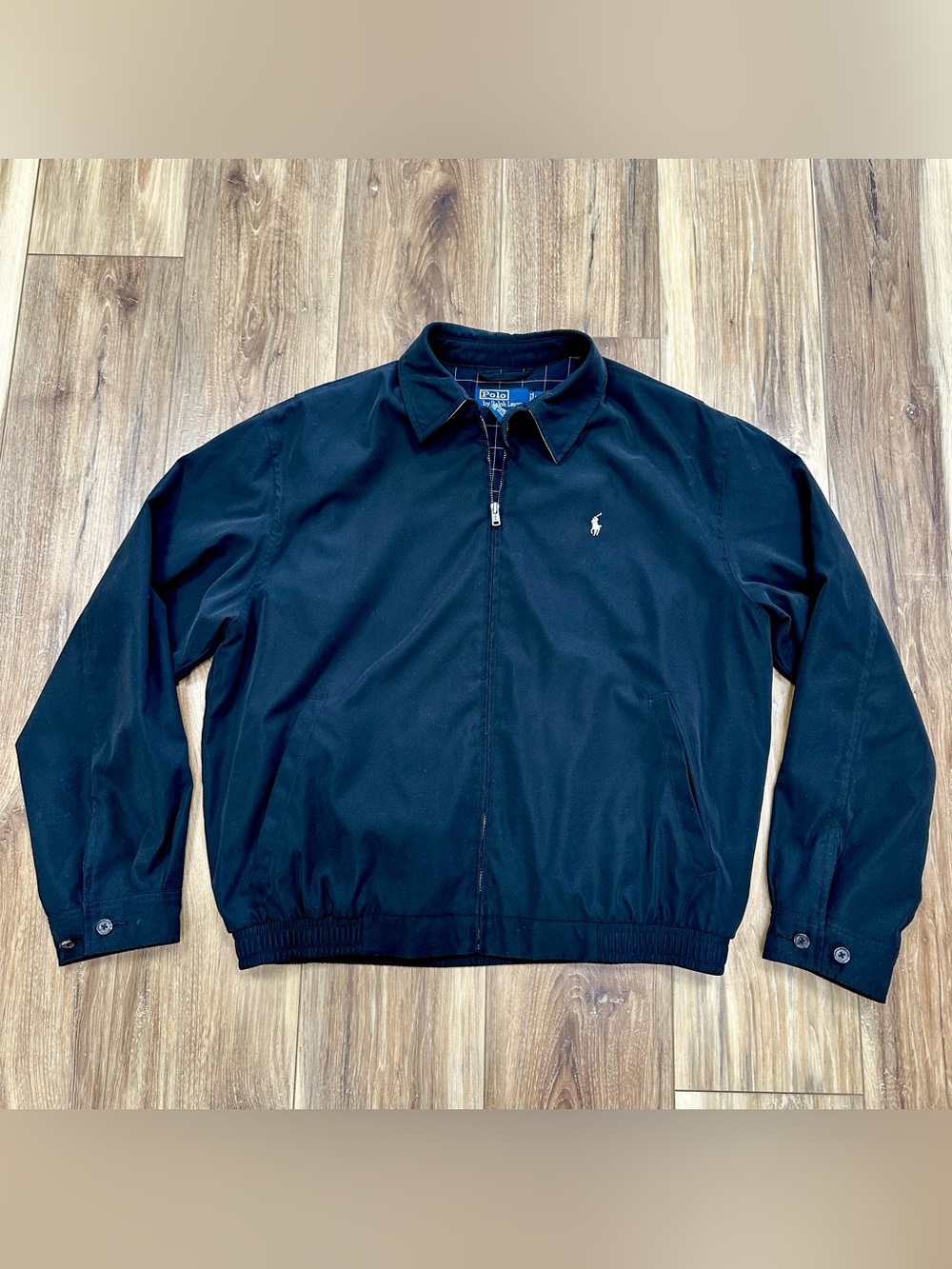 Vintage 90s Polo Ralph Lauren Pony Plaid Lined Harrington Jacket, Black, Medium